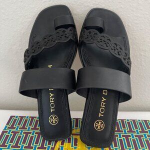 Tory Burch Tiny Miller Toe Ring Leather Sandal Black Size 6 US